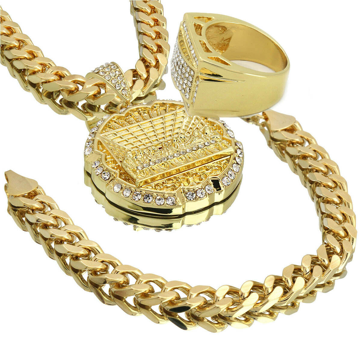 Last Supper Pendant Cuban Chain, Bracelet & ring Rectangle 14k Gold PT