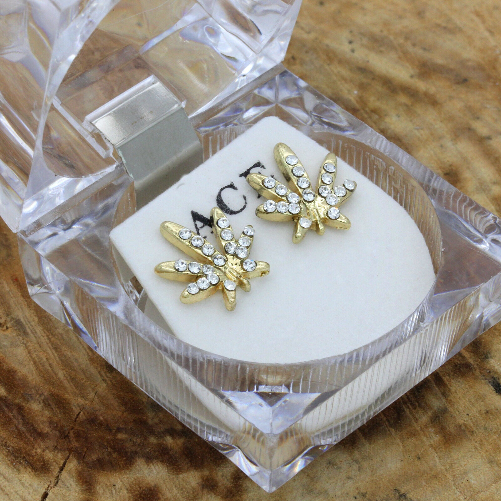 Cz Marijuana GOLD FILLED EARRINGS