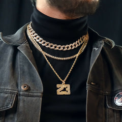 #23 4 Pcs Set Cuban, Tennis & Rope Chain Bundle Gold PT