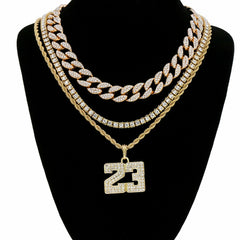 #23 4 Pcs Set Cuban, Tennis & Rope Chain Bundle Gold PT
