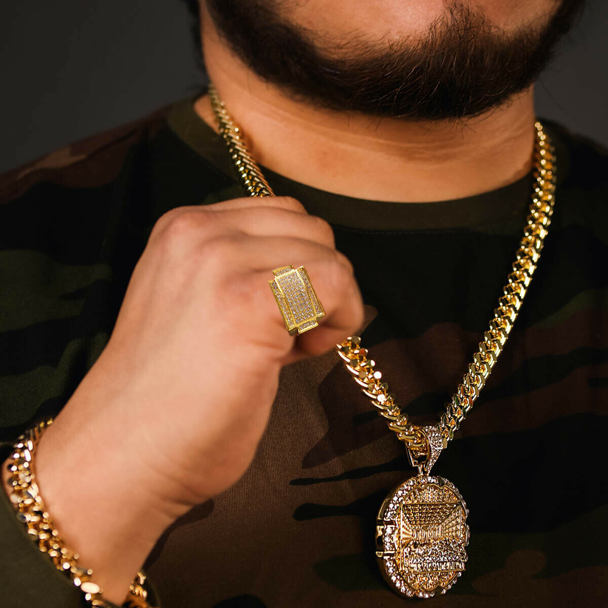 Last Supper Pendant Cuban Chain, Bracelet & ring Rectangle 14k Gold PT