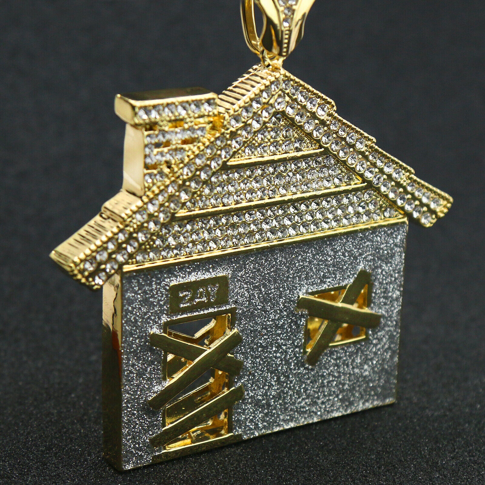 3pc Set โ Huge Stardust Bando House Pendant & 3-Tone Iced Cuban Chains 18"/20"