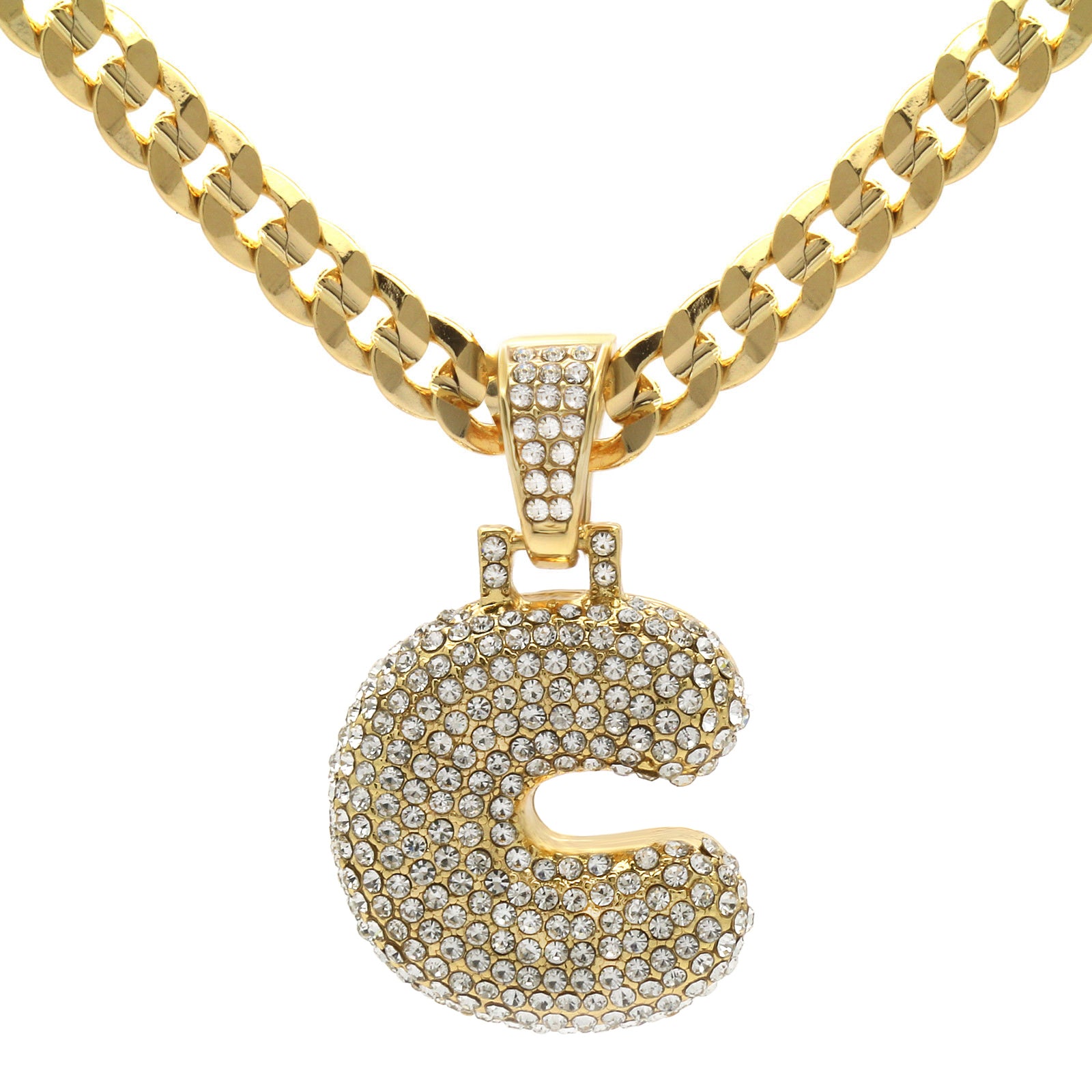 CUBAN CHAIN ALPHABET PENDANT BUBBLE A-Z