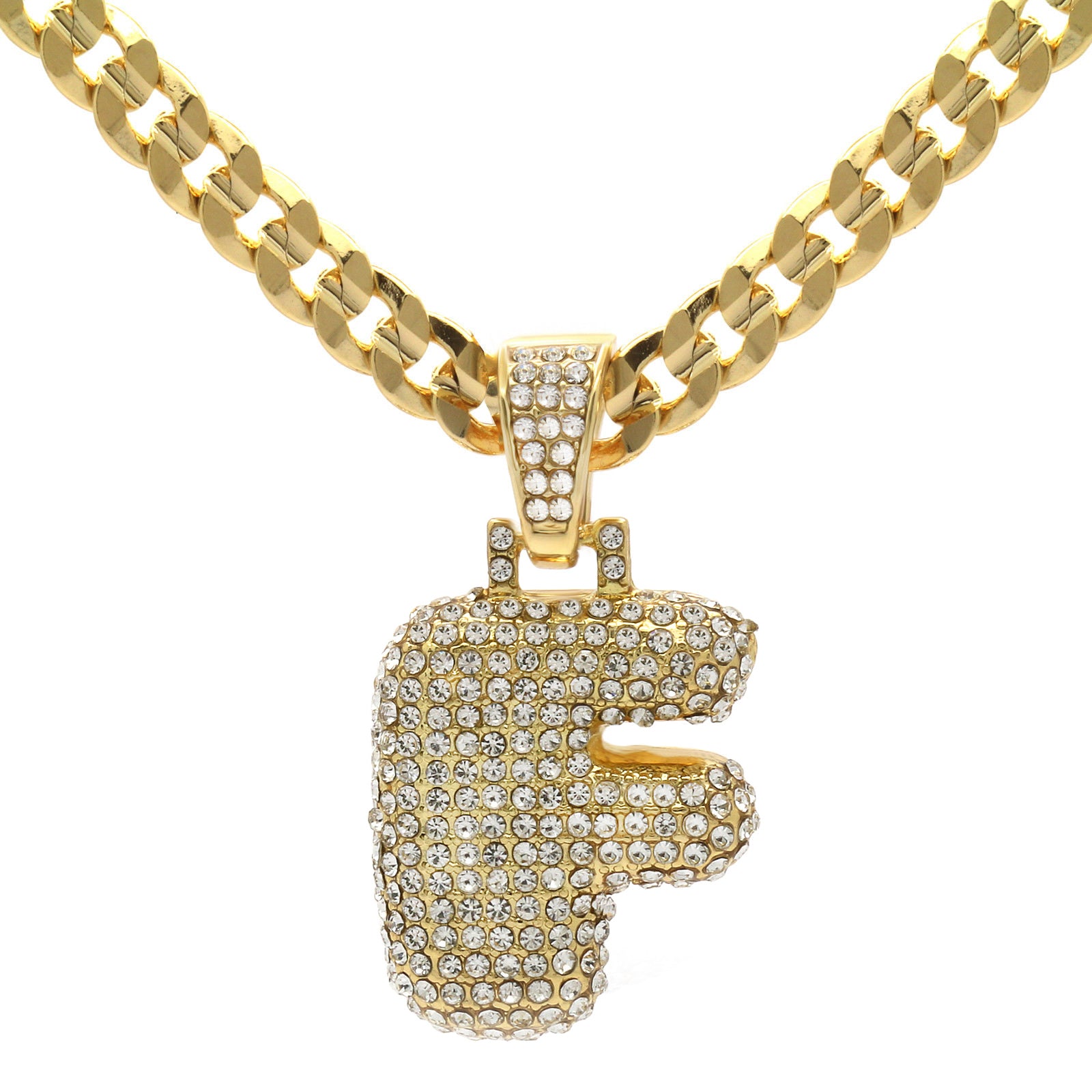 CUBAN CHAIN ALPHABET PENDANT BUBBLE A-Z