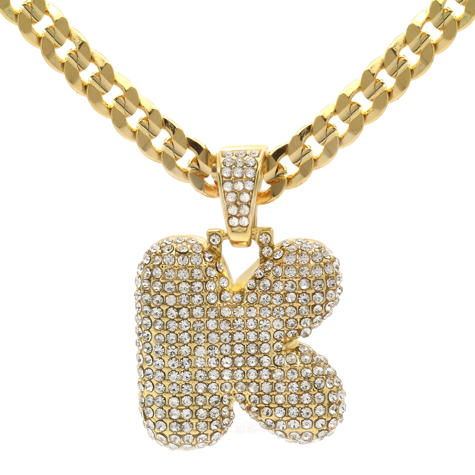CUBAN CHAIN ALPHABET PENDANT BUBBLE A-Z