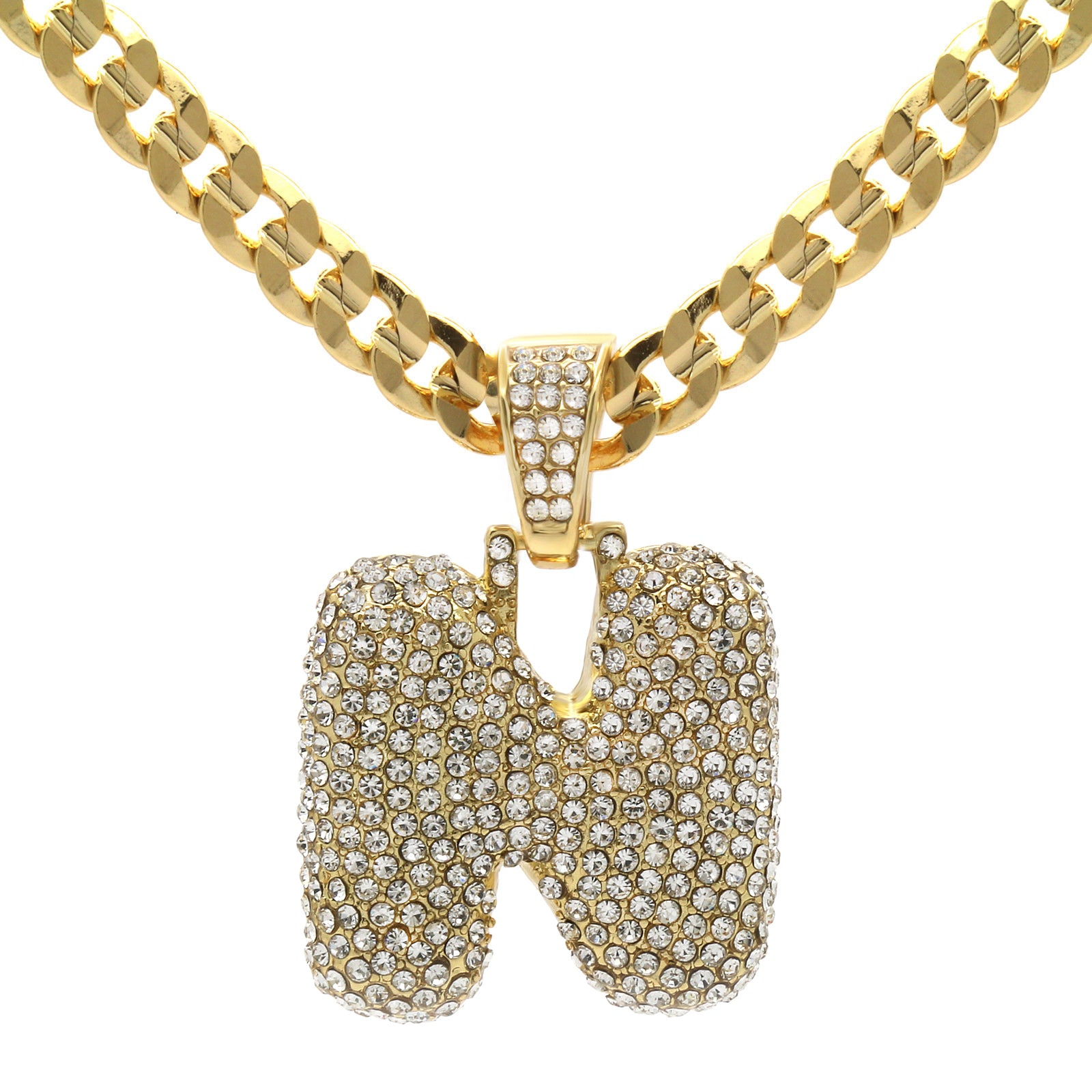CUBAN CHAIN ALPHABET PENDANT BUBBLE A-Z