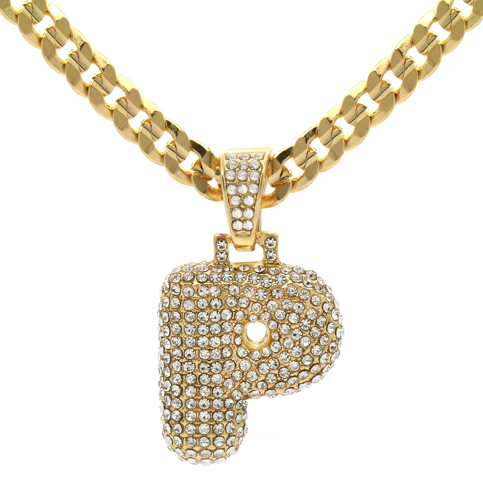 CUBAN CHAIN ALPHABET PENDANT BUBBLE A-Z