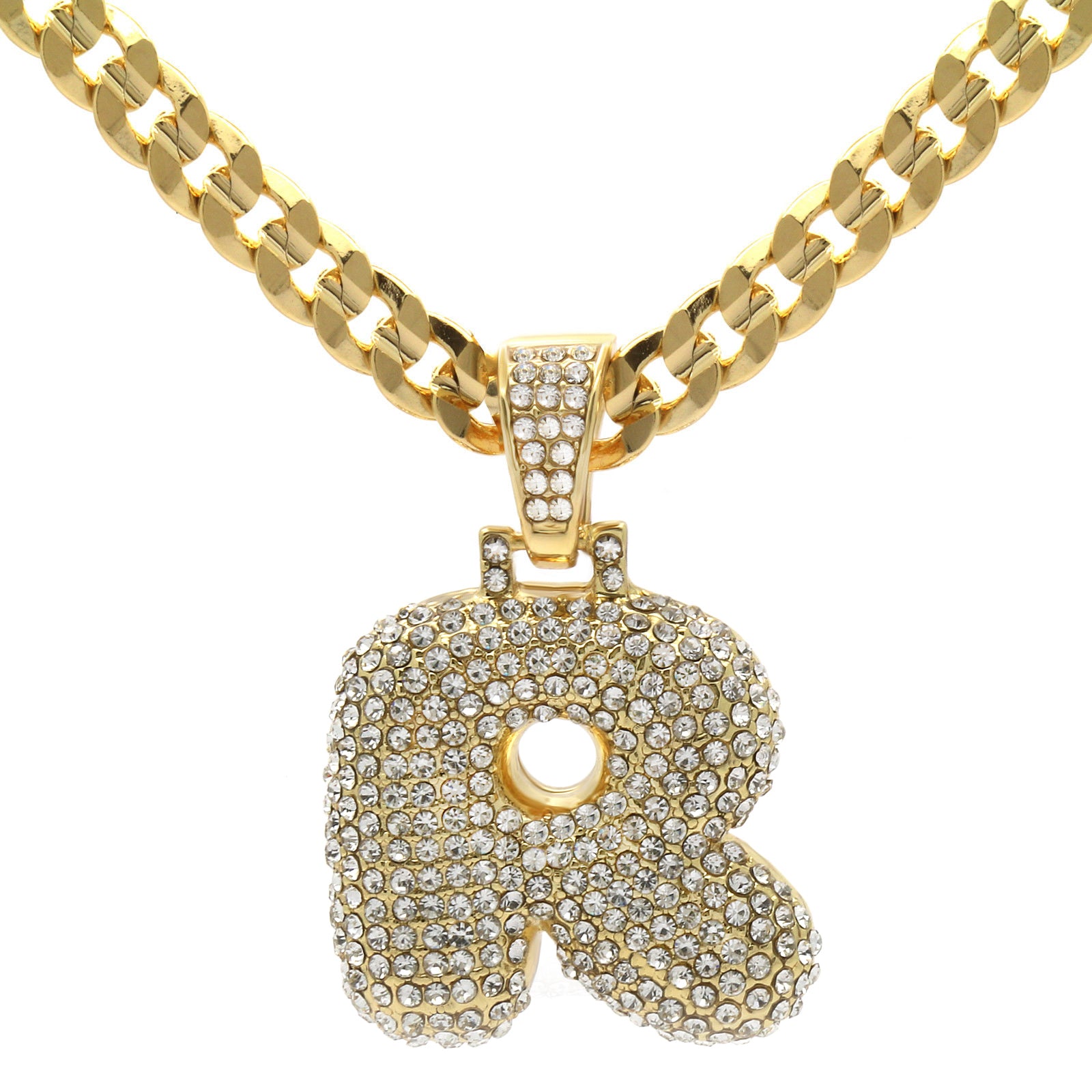 CUBAN CHAIN ALPHABET PENDANT BUBBLE A-Z