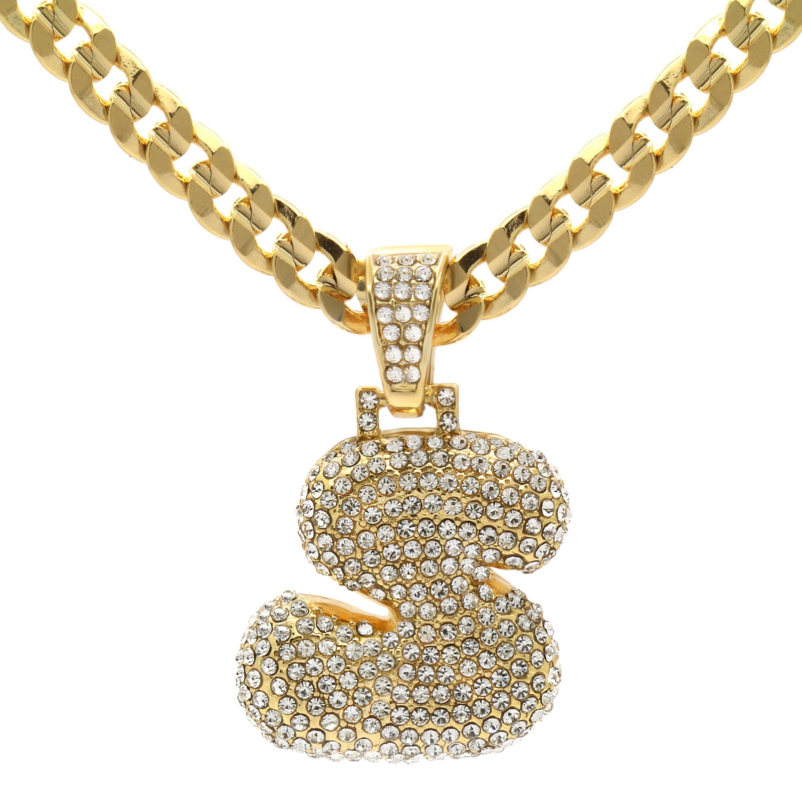 CUBAN CHAIN ALPHABET PENDANT BUBBLE A-Z