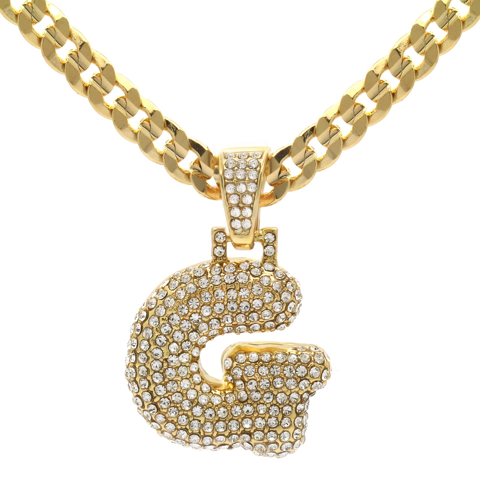CUBAN CHAIN ALPHABET PENDANT BUBBLE A-Z