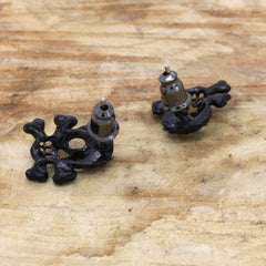 Cz Skull BLACK FILLED EARRINGS