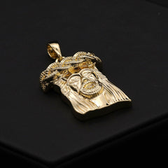Jesus PlainFace & King Drip Pendant 20, 24" Cubic-Zirconia Gold Plated
