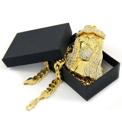 10mm Miami Cuban Link Chain with Gold Jesus Pendant – Iced Out Hip Hop Necklace