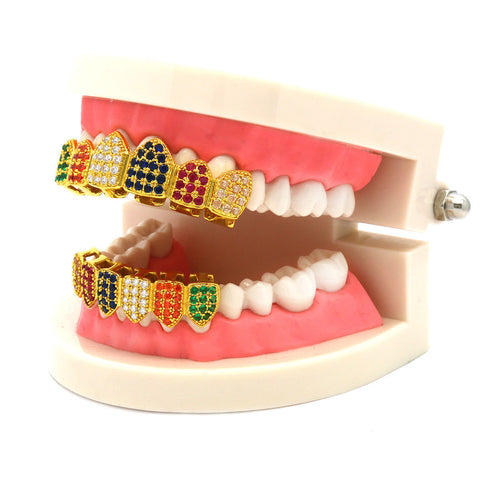 GRILLZ SET GOLD MULTI COLOR