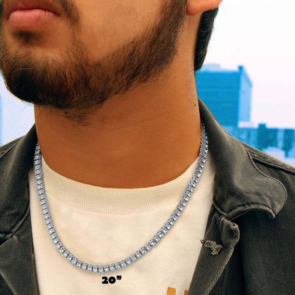White GOLD TENNIS CHAIN 18" 20" 24" 30"