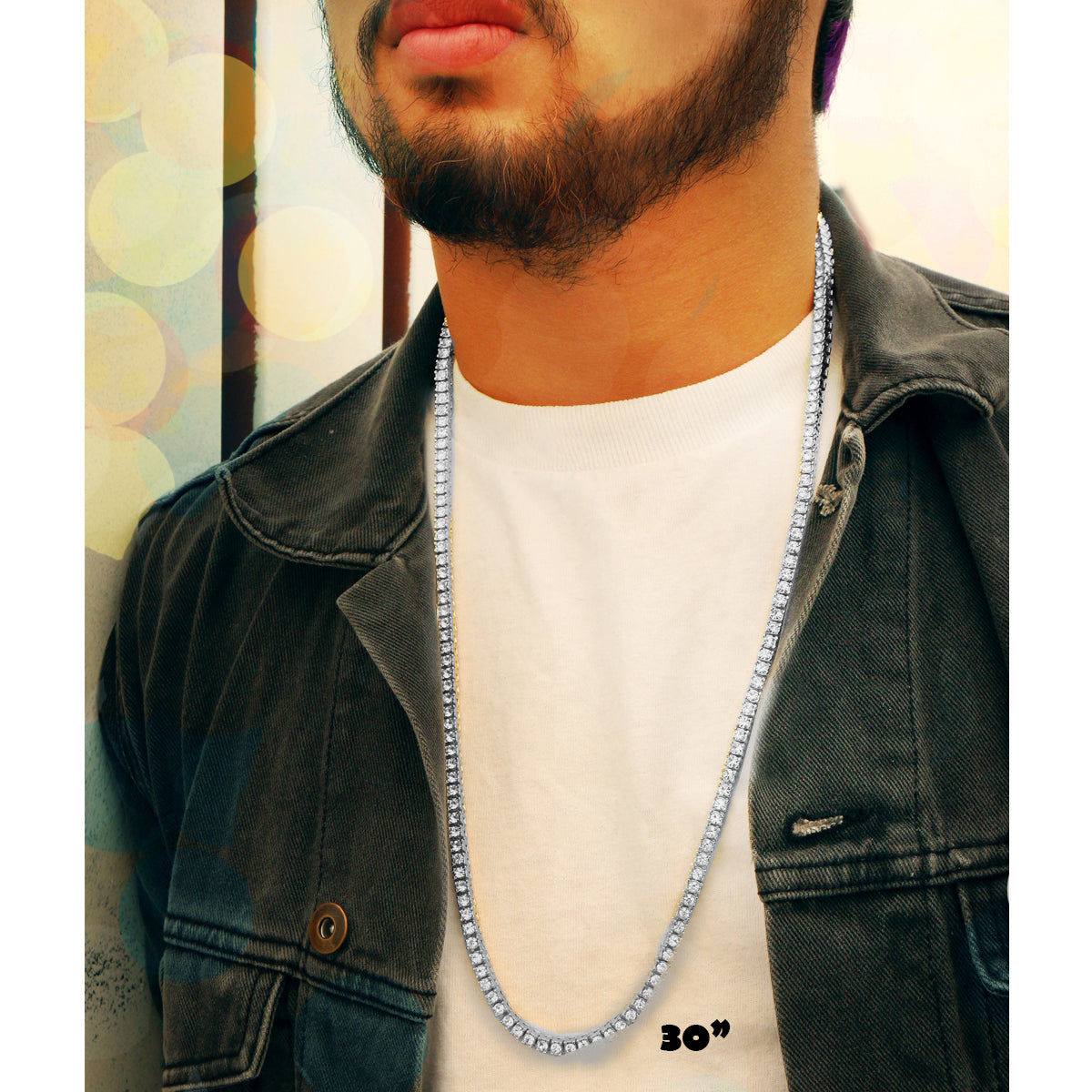 White GOLD TENNIS CHAIN 18" 20" 24" 30"