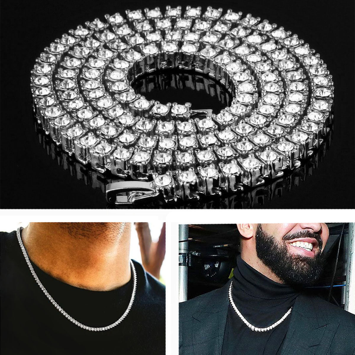 White GOLD TENNIS CHAIN 18" 20" 24" 30"