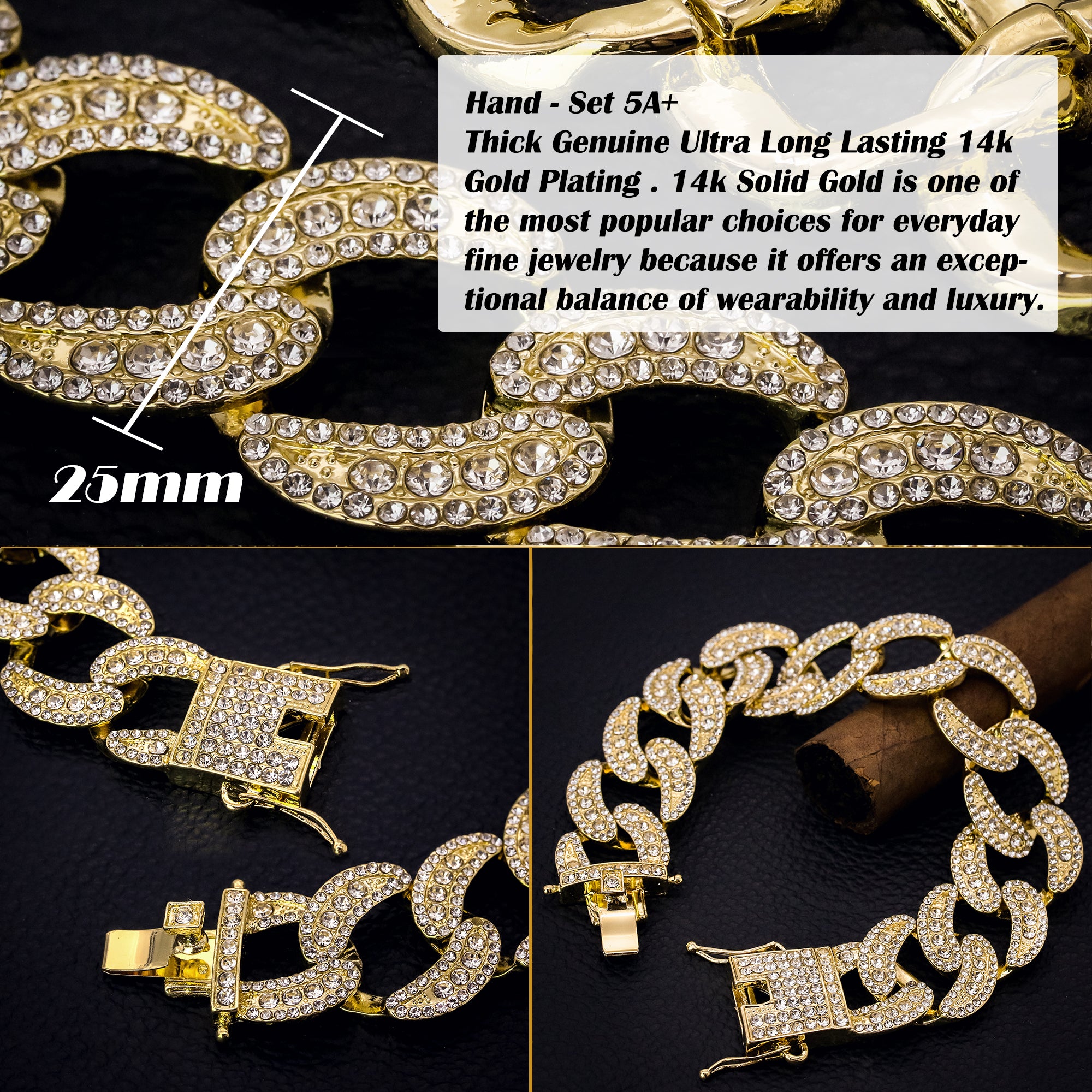Chunky Cuban Bracelet Link Fully Iced 14k Gold Plated 9" 25mm
