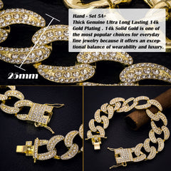 Chunky Cuban Bracelet Link Fully Iced 14k Gold Plated 9" 25mm