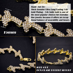 Barbed Wire Bracelet Spiky Iced 14k Gold Plated 15 mm 9"