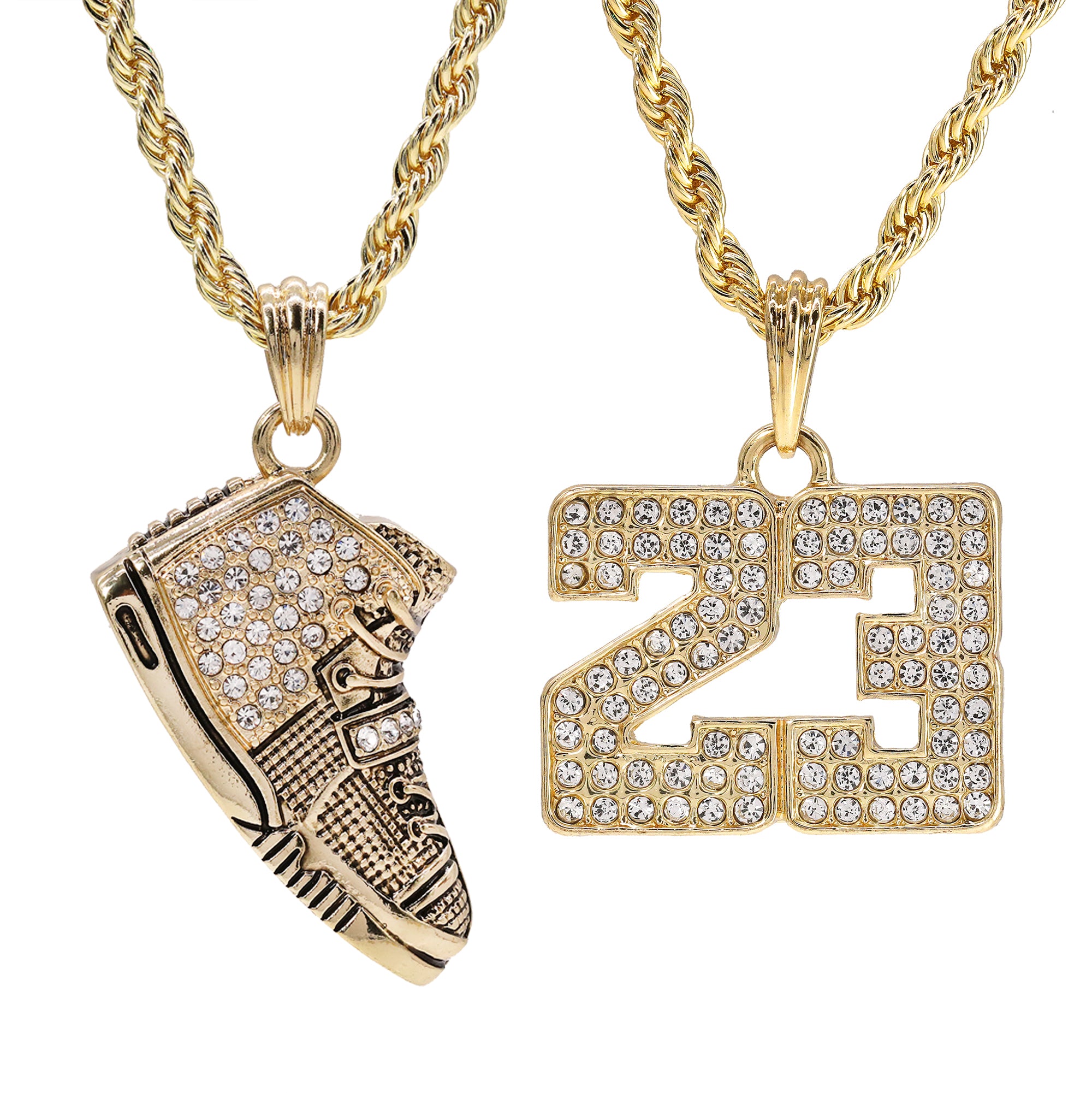 23 & Sneaker Shoe Pendant Men's Gold Plated 24 Rope Chain Hip-Hop Necklace
