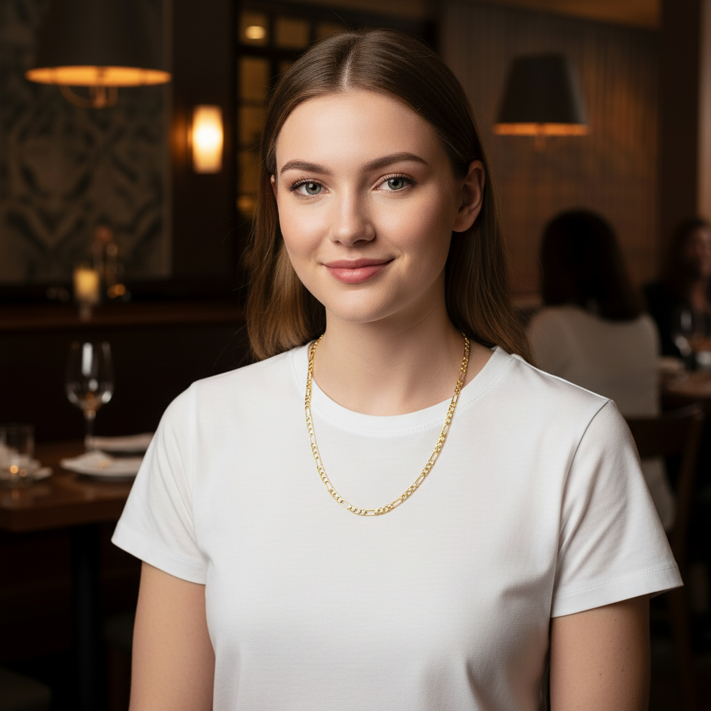 6 MM/24" FIGARO LINK CHAIN NECKLACE 14K REAL GOLD FILLED