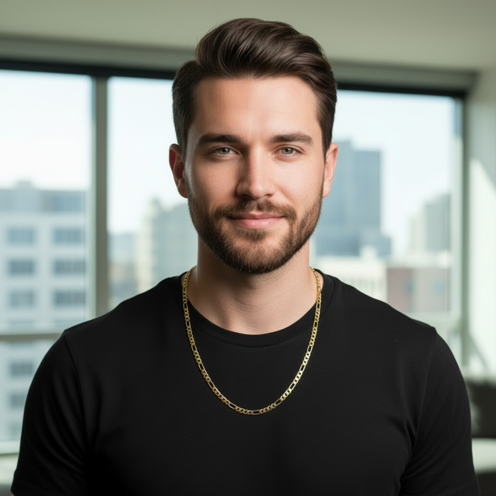 7 MM/24" FIGARO LINK CHAIN NECKLACE 14K REAL GOLD FILLED