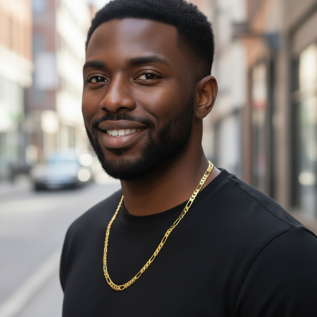 8 MM/24" FIGARO LINK CHAIN NECKLACE 14K REAL GOLD FILLED