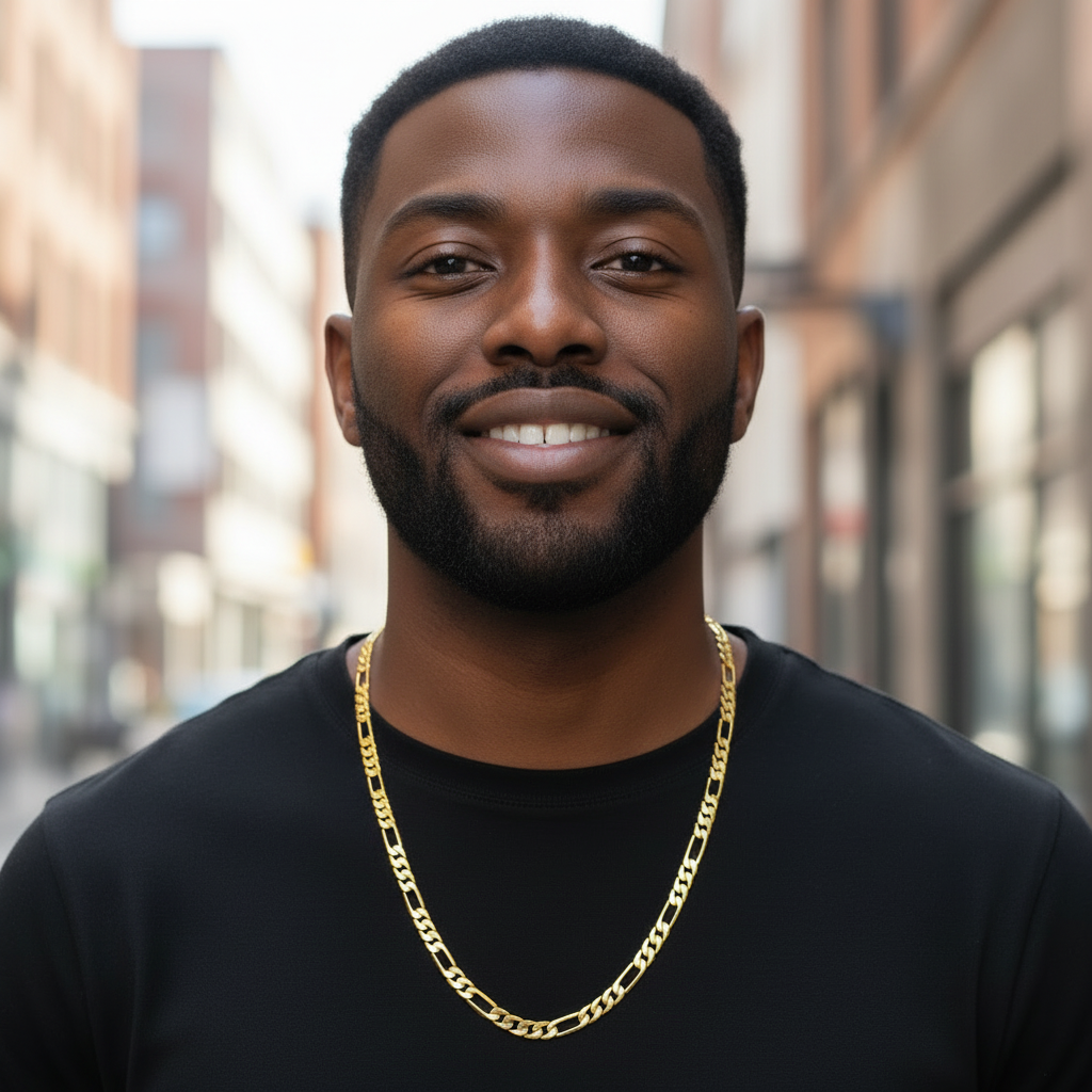 8 MM/24" FIGARO LINK CHAIN NECKLACE 14K REAL GOLD FILLED