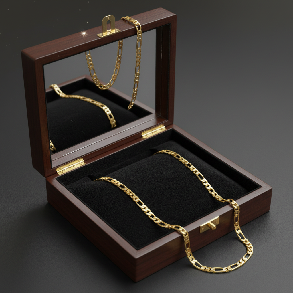 8 MM/24" FIGARO LINK CHAIN NECKLACE 14K REAL GOLD FILLED