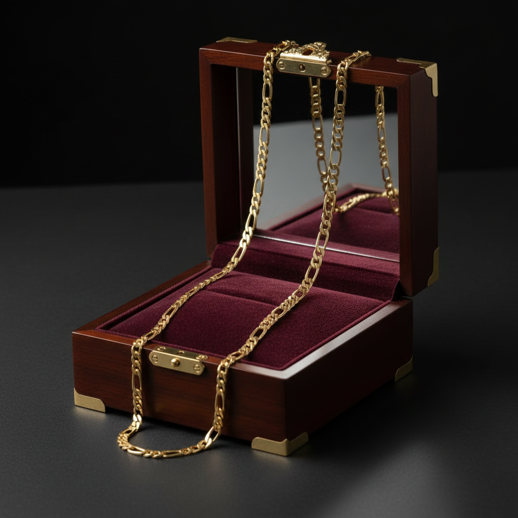 9 MM/24" FIGARO LINK CHAIN NECKLACE 14K REAL GOLD FILLED