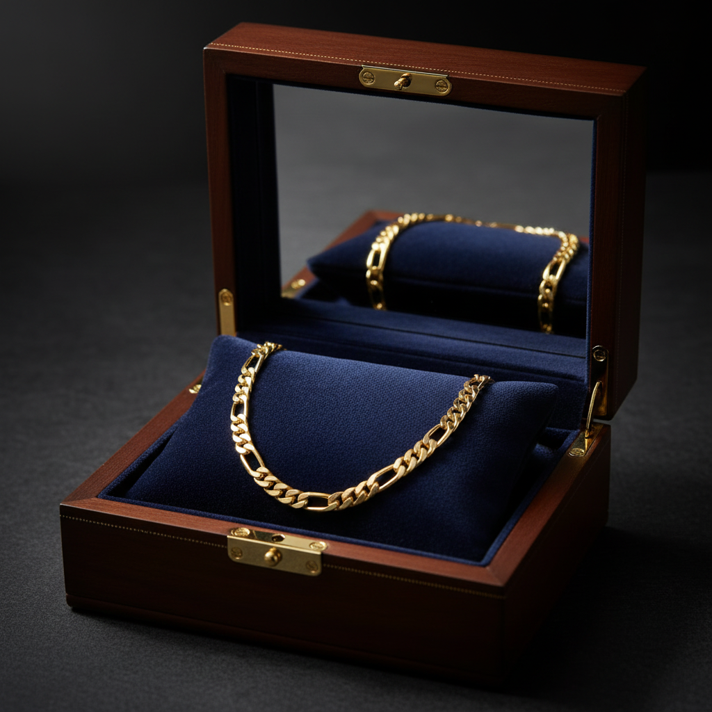 10 MM/24" FIGARO LINK CHAIN NECKLACE 14K REAL GOLD FILLED