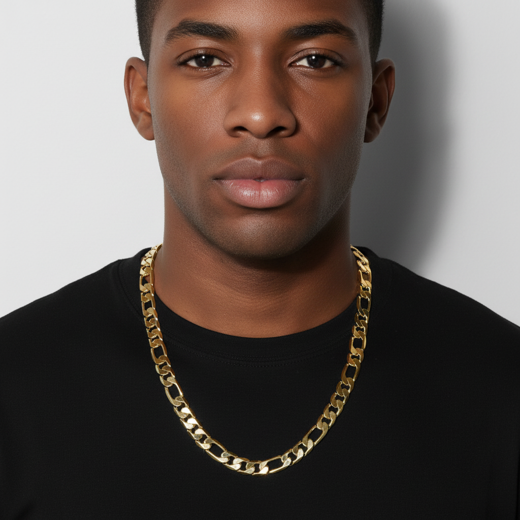 12 MM/24" FIGARO LINK CHAIN NECKLACE 14K REAL GOLD FILLED