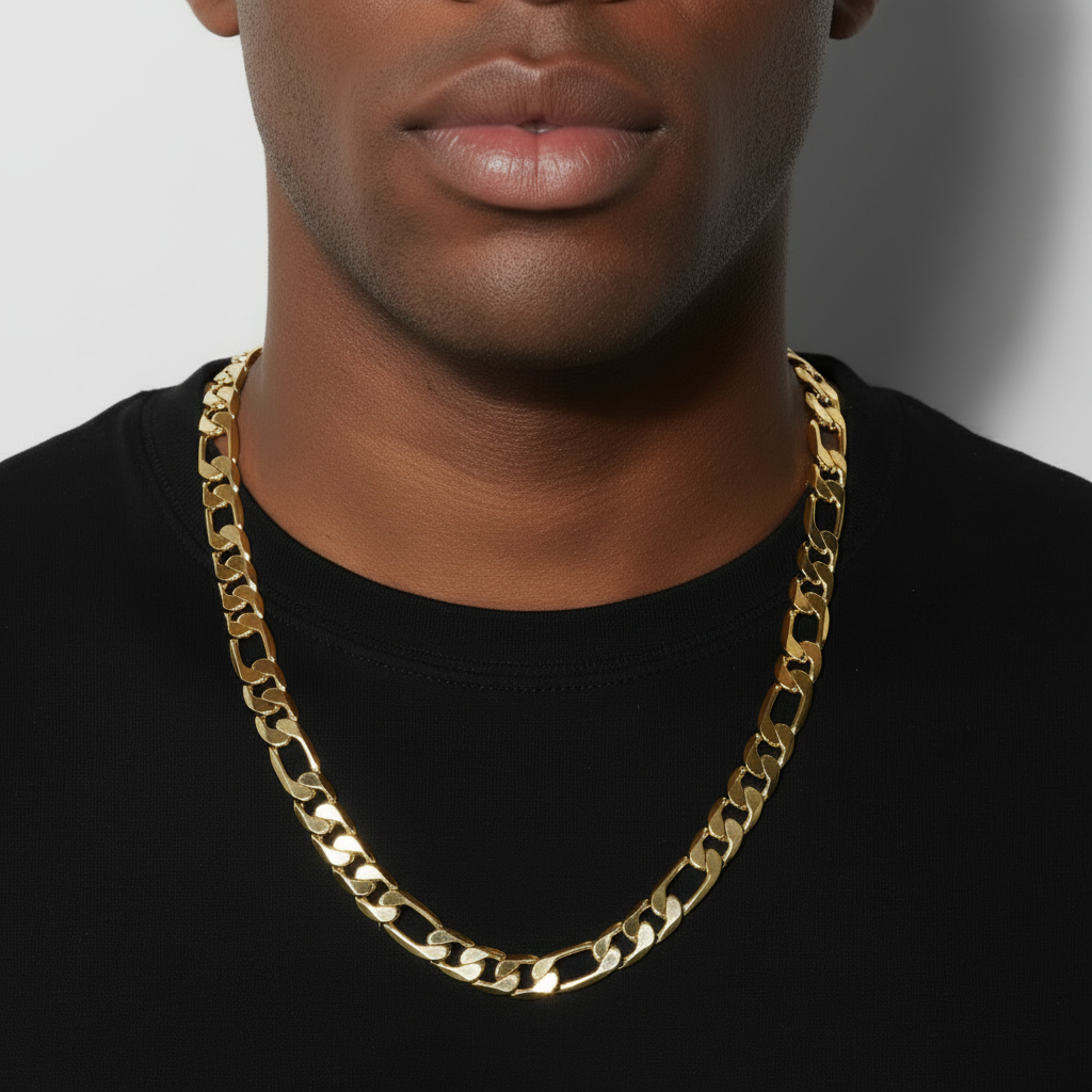 12 MM/24" FIGARO LINK CHAIN NECKLACE 14K REAL GOLD FILLED