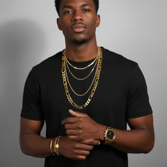 12 MM/30" FIGARO LINK CHAIN NECKLACE SLIM 14K REAL GOLD FILLED