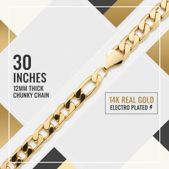 12 MM/30" FIGARO LINK CHAIN NECKLACE SLIM 14K REAL GOLD FILLED