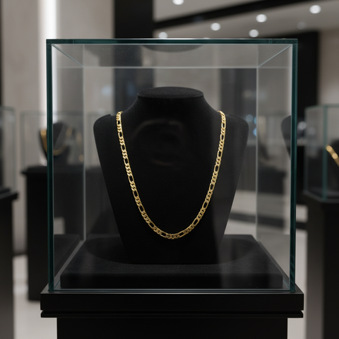 8 MM/30" FIGARO LINK CHAIN NECKLACE SLIM 14K REAL GOLD FILLED