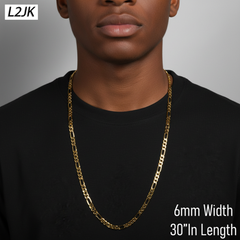 6 MM/30" FIGARO LINK CHAIN NECKLACE SLIM 14K REAL GOLD FILLED