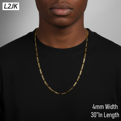 4 MM/30" FIGARO LINK CHAIN NECKLACE SLIM 14K REAL GOLD FILLED