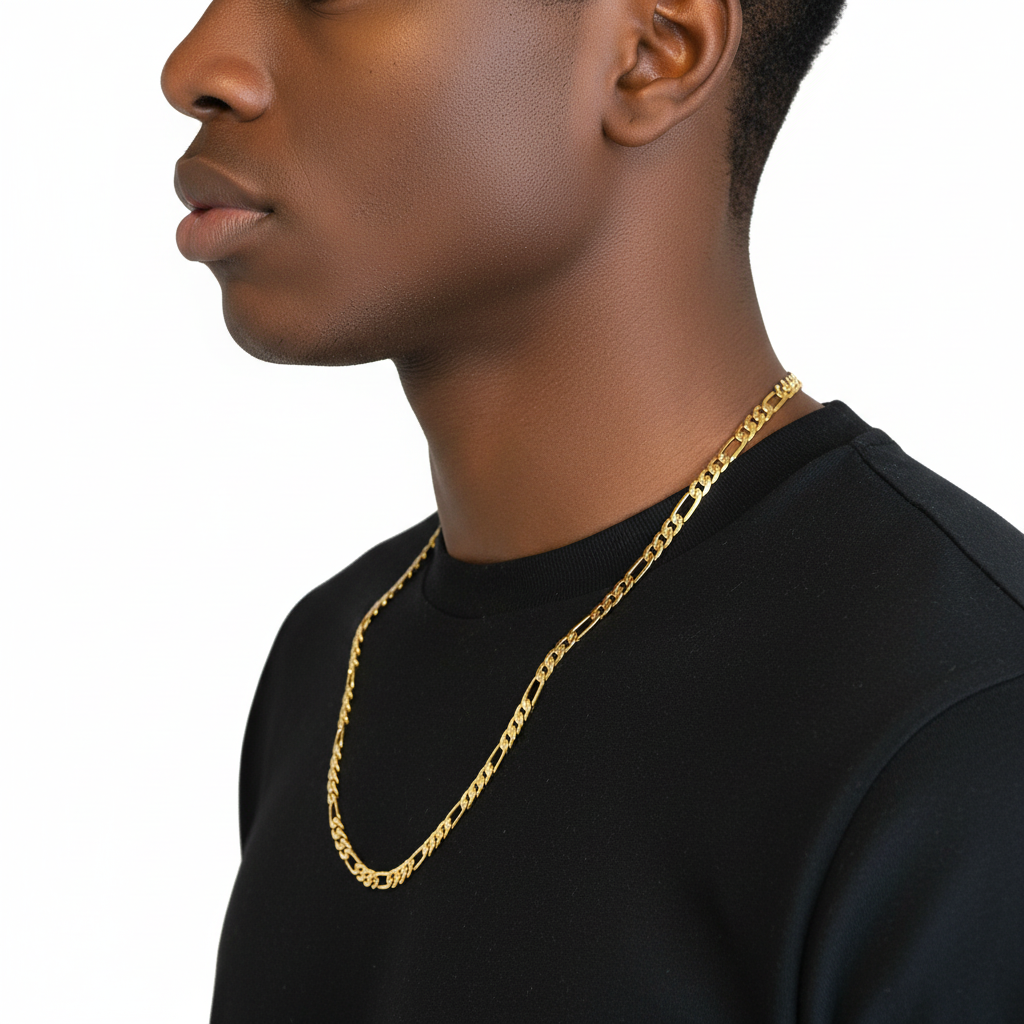 Frosted 6 MM/24" FIGARO LINK CHAIN NECKLACE SLIM 14K REAL GOLD FILLED