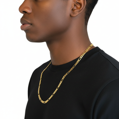 Frosted 6 MM/24" FIGARO LINK CHAIN NECKLACE SLIM 14K REAL GOLD FILLED