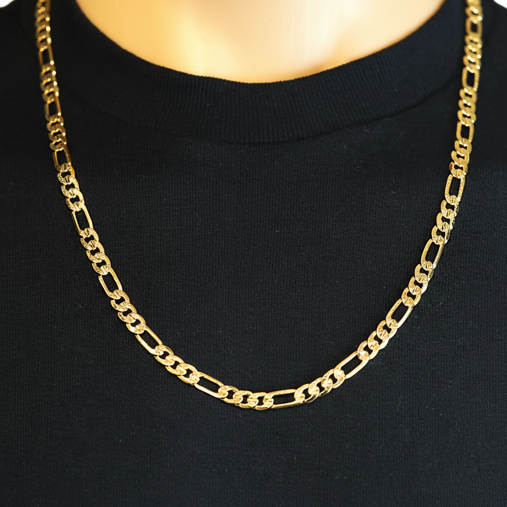 Frosted 6 MM/24" FIGARO LINK CHAIN NECKLACE SLIM 14K REAL GOLD FILLED