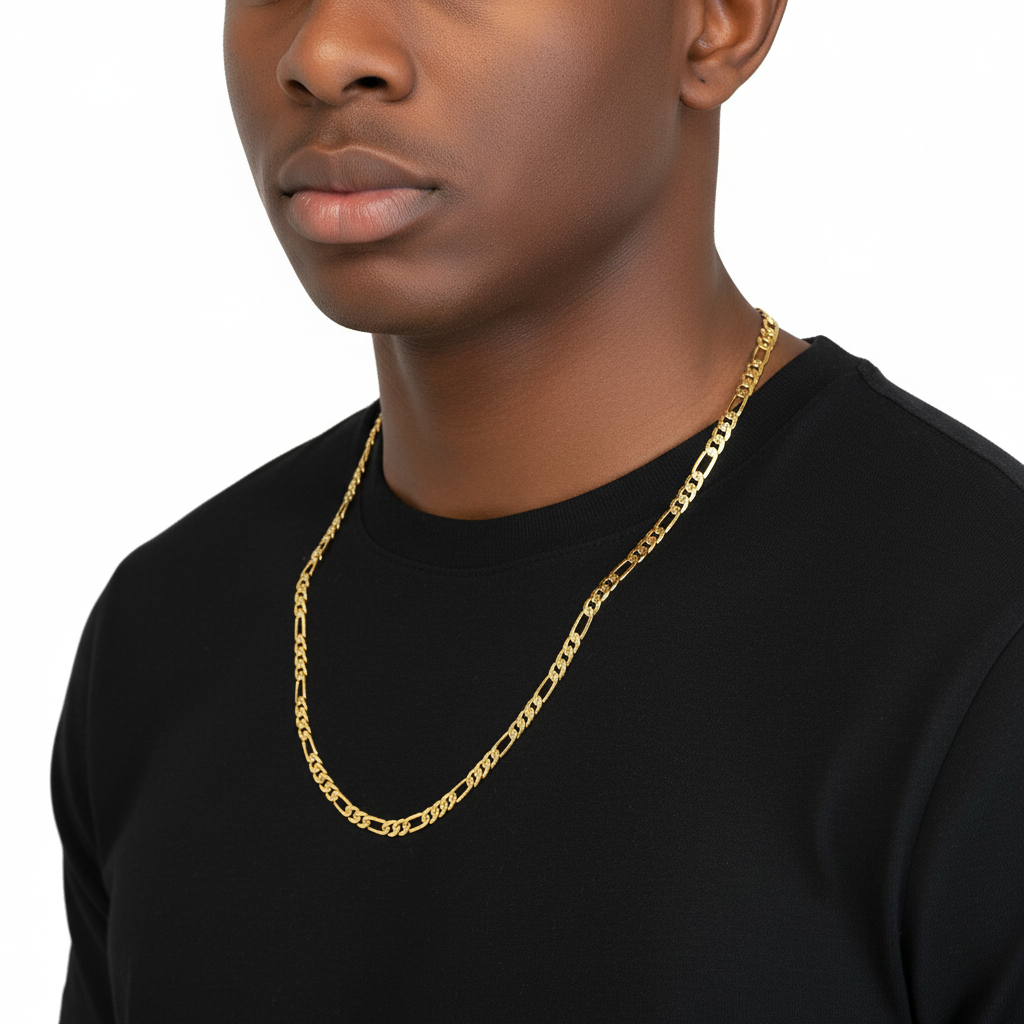 Frosted 6 MM/24" FIGARO LINK CHAIN NECKLACE SLIM 14K REAL GOLD FILLED