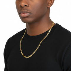 Frosted 6 MM/24" FIGARO LINK CHAIN NECKLACE SLIM 14K REAL GOLD FILLED