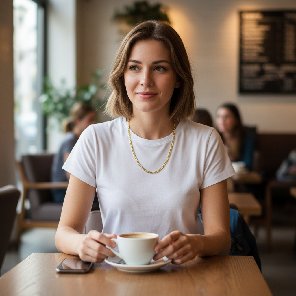 Frosted 6 MM/24" FIGARO LINK CHAIN NECKLACE SLIM 14K REAL GOLD FILLED