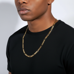 FROSTED 7 MM/24" FIGARO LINK CHAIN NECKLACE 14K REAL GOLD FILLED