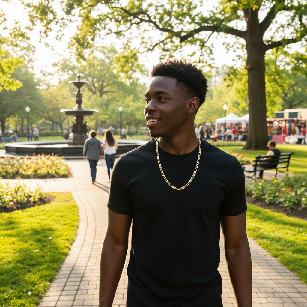 FROSTED 7 MM/24" FIGARO LINK CHAIN NECKLACE 14K REAL GOLD FILLED