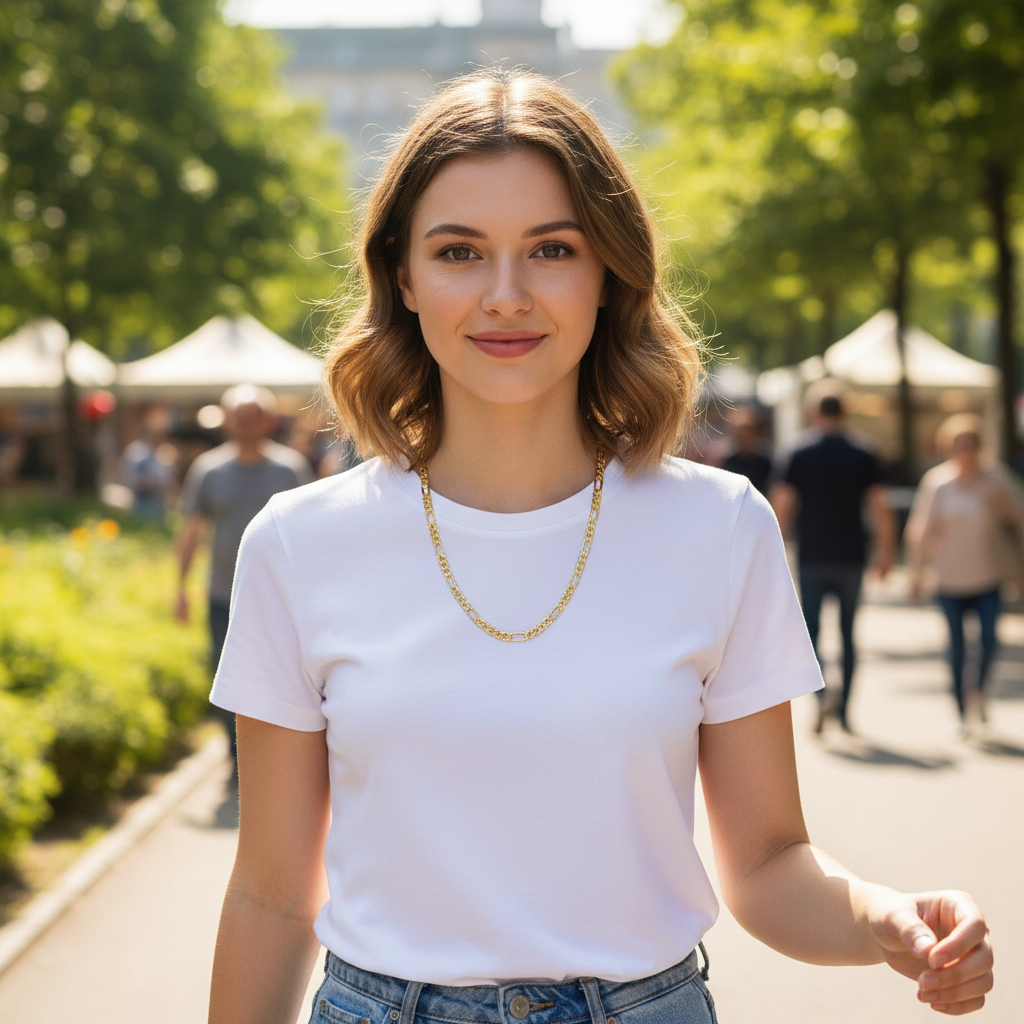 FROSTED 7 MM/24" FIGARO LINK CHAIN NECKLACE 14K REAL GOLD FILLED