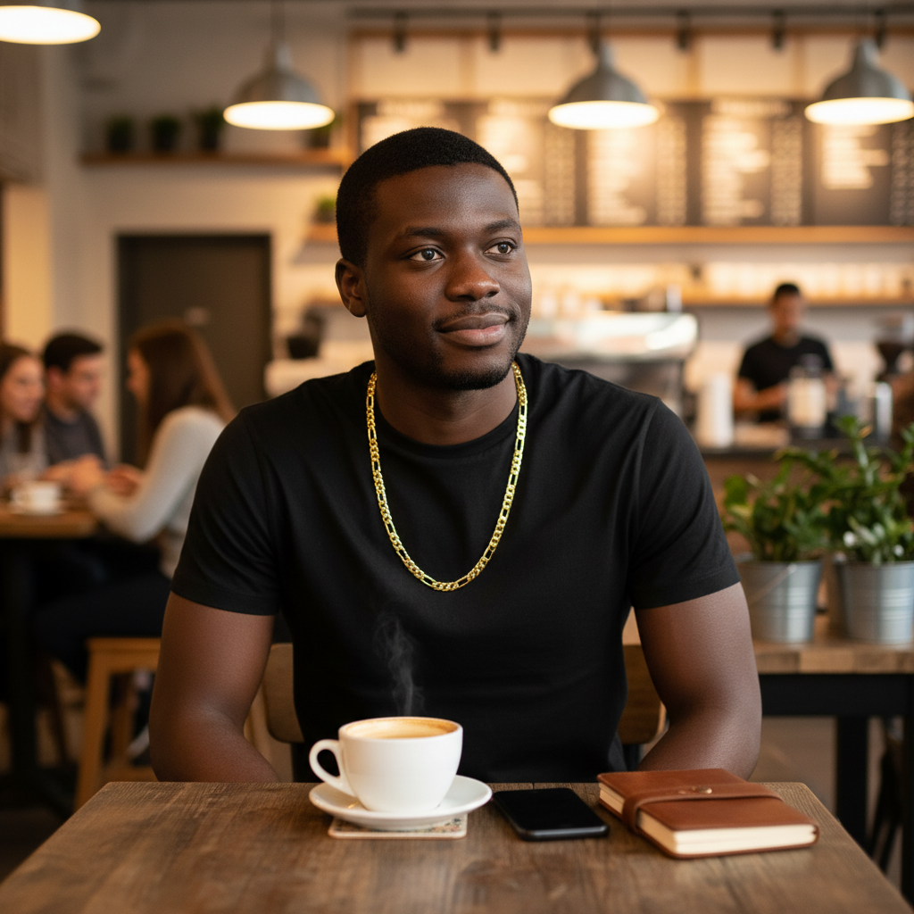 FROSTED 8 MM/24" FIGARO LINK CHAIN NECKLACE 14K REAL GOLD FILLED