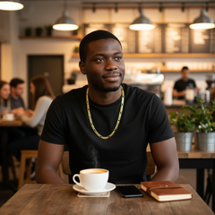 FROSTED 8 MM/24" FIGARO LINK CHAIN NECKLACE 14K REAL GOLD FILLED